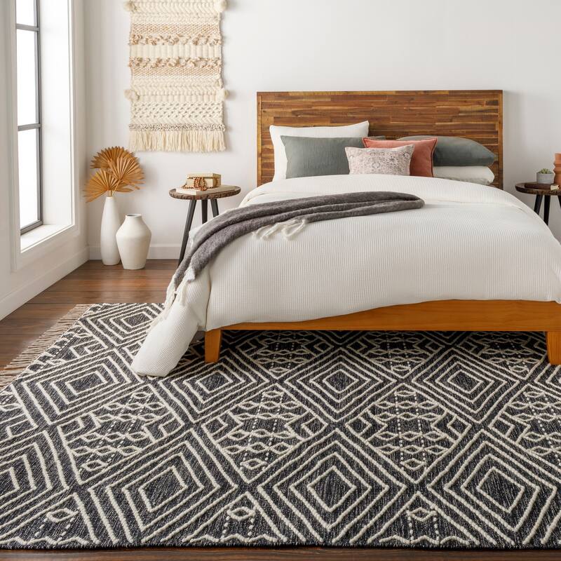 Livabliss Harris Handmade Cotton Boho Nomad Area Rug - 8' x 10' - Black