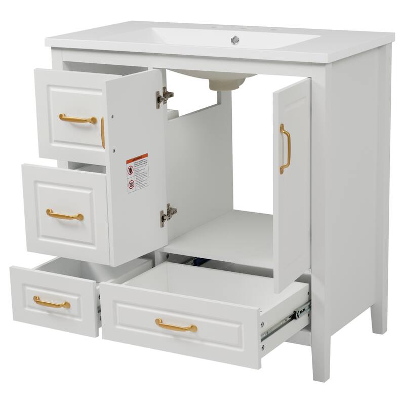 36 Inch Bathroom Vanity With Sink, One Cabinet With Soft-Closing Doors, 4 Soft-Closing Drawers, Metal Handles