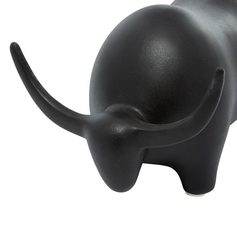 Black Ceramic Bull Sculpture - 8 x 11 x 7