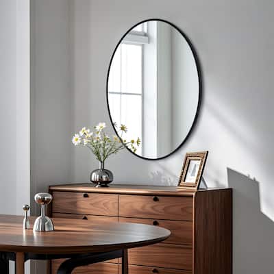 Modern Vertical Black Aluminum Frame Oval Mirror Wall Hanging Vanity Mirror