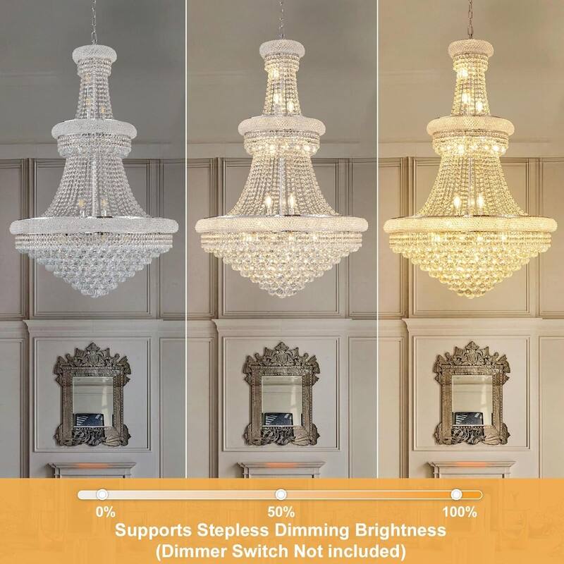 KAYLA 19-Lights High Ceiling Chandelier Modern Gold Crystal Chandeliers Large Foyer Chandelier Fixtures