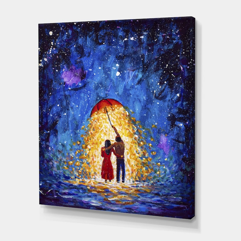 Designart "Couple In Love Walks Under Glowing Umbrella" French Country Canvas Wall Art Print