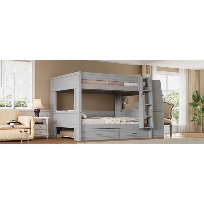 Roomfitters Full Over Full Bunk Bed with Built-In Desk, Bookshelves and Trundle