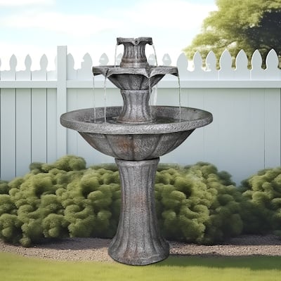 2-Tier Freestanding Waterfall Fountain for Outdoor Garden Decor