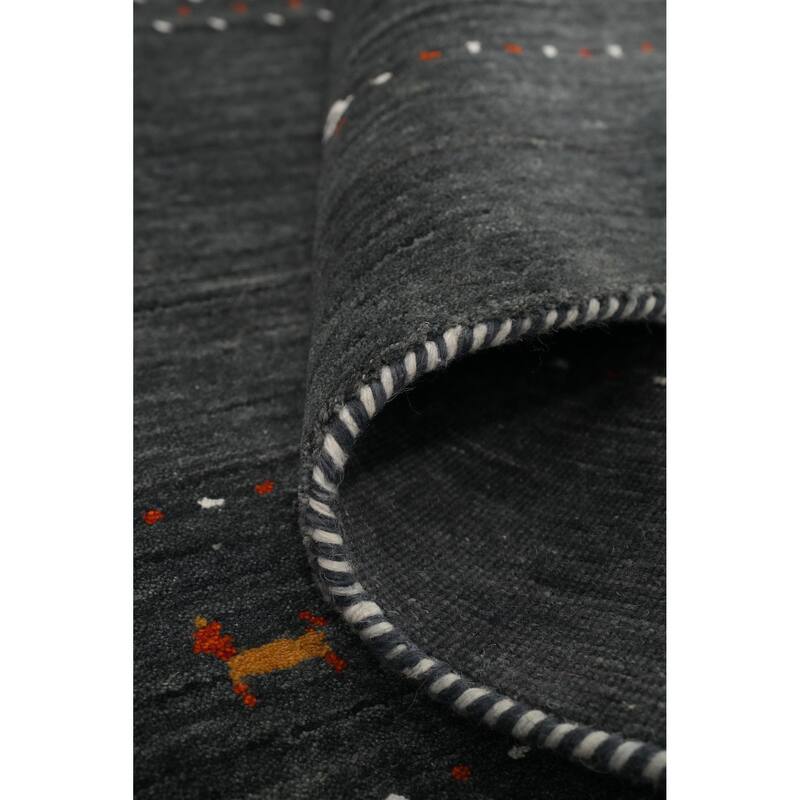 Hand Knotted Oriental 100% Wool Carpet Tribal Animal Pictorial Greys & Charcoal Gabbeh Area Rug - 7' 8'' X 5' 0''