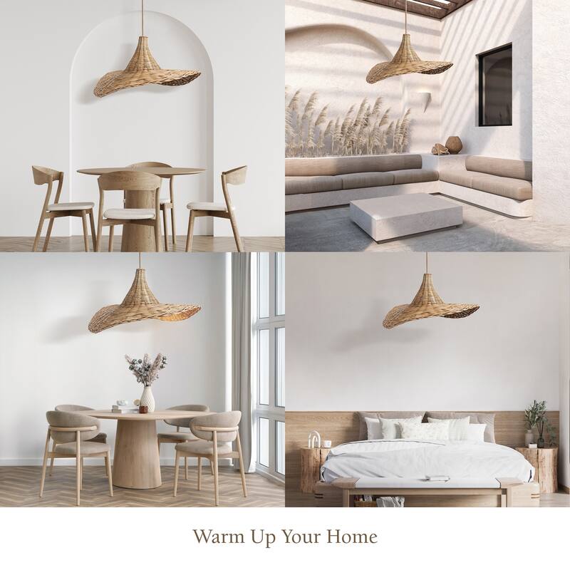 Zen Rattan Pendant Light Natural Medium Sculptural Handwoven Hanging Light For Modern, Transitional, Farmhouse, Boho Room Decor