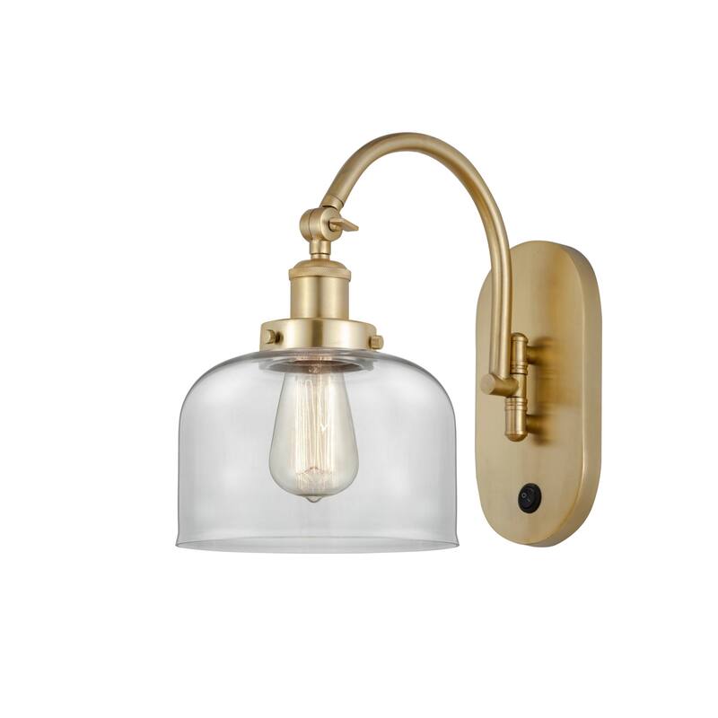 Innovations Lighting 918-1W-13-8 Bell Sconce Bell 13" Tall Wall Sconce - Satin Gold / Clear