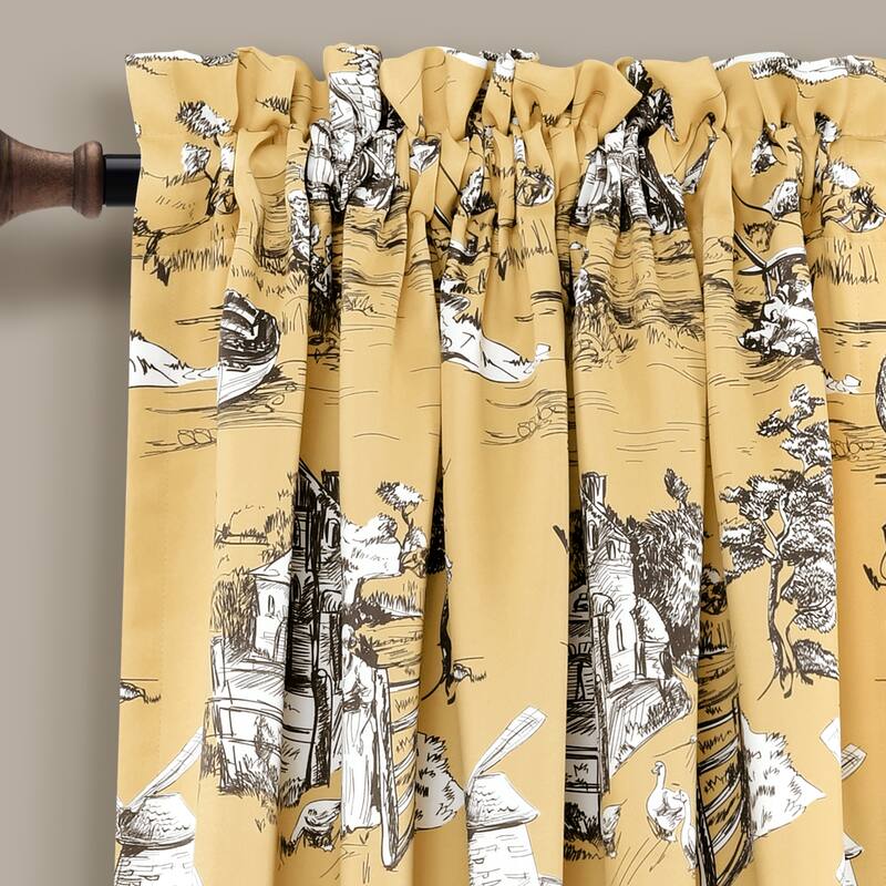 Lush Decor French Country Toile Room Darkening Window Curtain Panel Pair