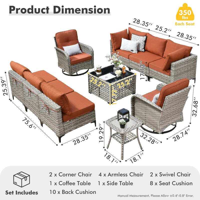 HOOOWOOO 10-piece Outdoor Furniture Wicker Swivel Rocking Chair Set