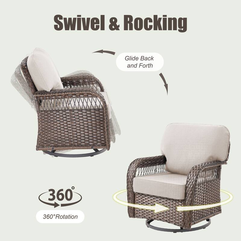 Pocassy Outdoor Fire Table with Sofa Swivel Chair Set.