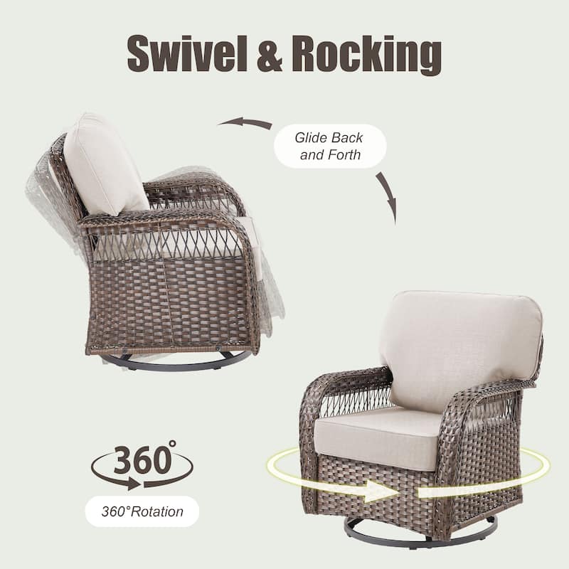 Pocassy Patio Outdoor Fire Table with Sofa Ottoman Swivel Chair Funiture Set.