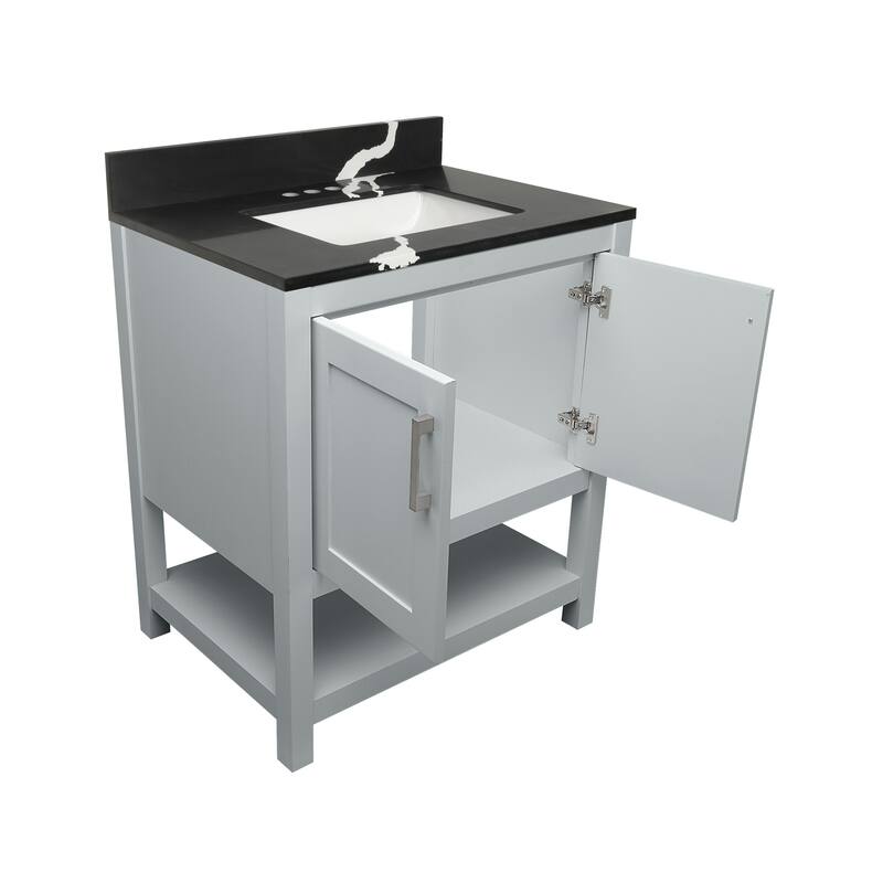 Taos 31" Bathroom Vanity with Cultured Marble Vanity Top Sink in White with White Basin
