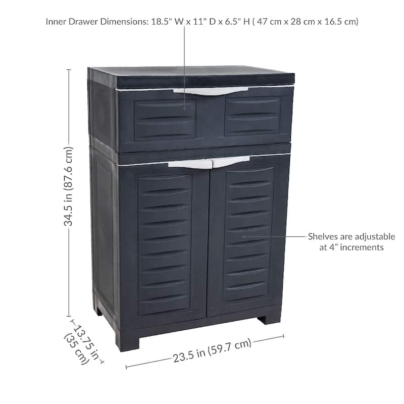 Plastic Storage Cabinet with Adjustable Shelf and Drawer