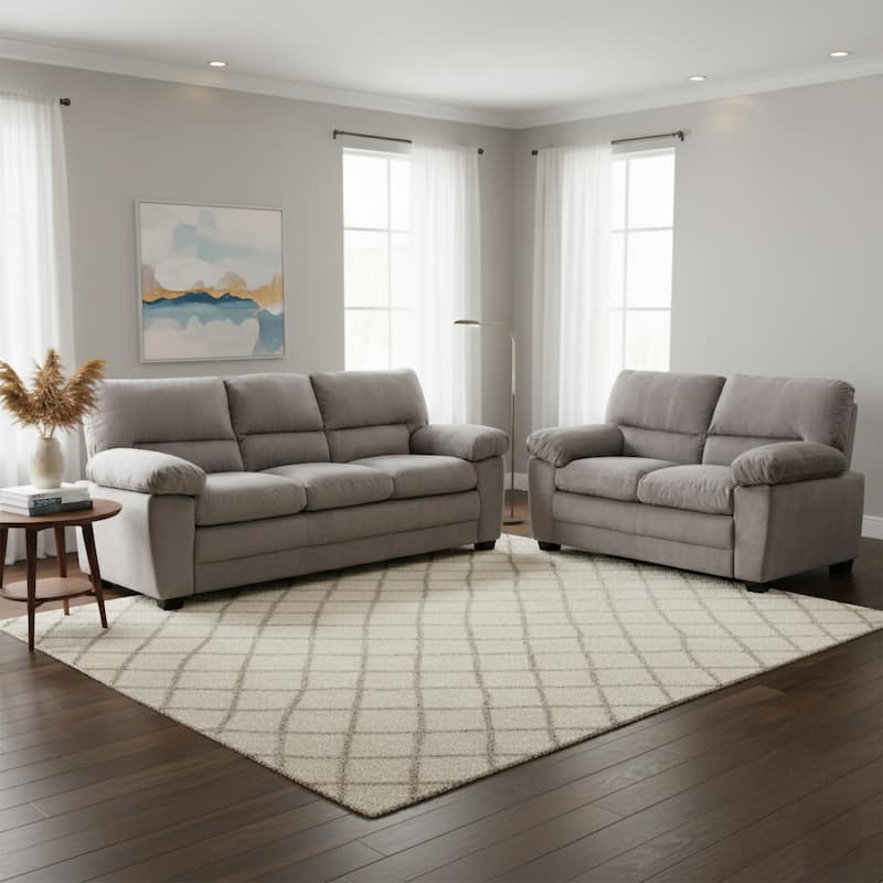 Contemporary Pillow Top Upholstered Living Room Sofa Set