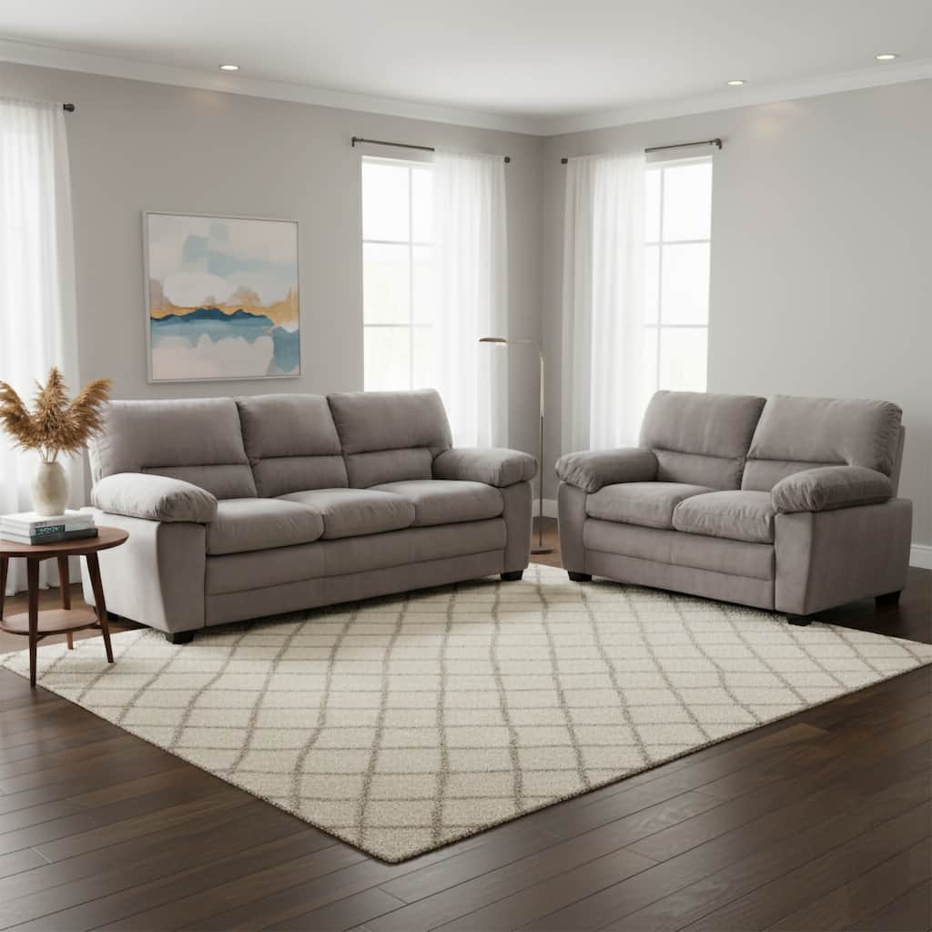 Contemporary Pillow Top Upholstered Living Room Sofa Set