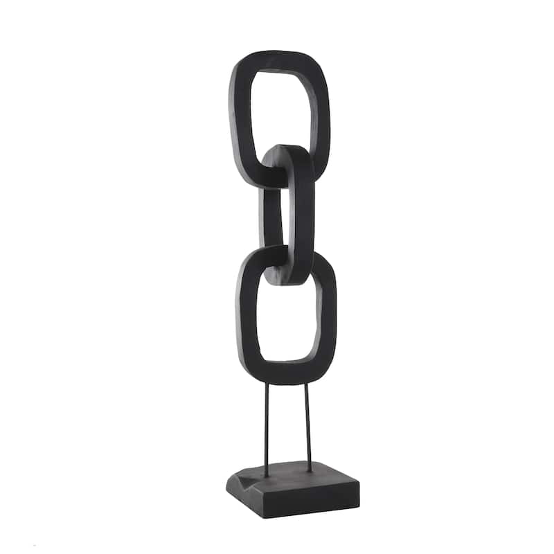 Black Teak Wood Tall 3 Link Chain Decorative Sculpture with Stand