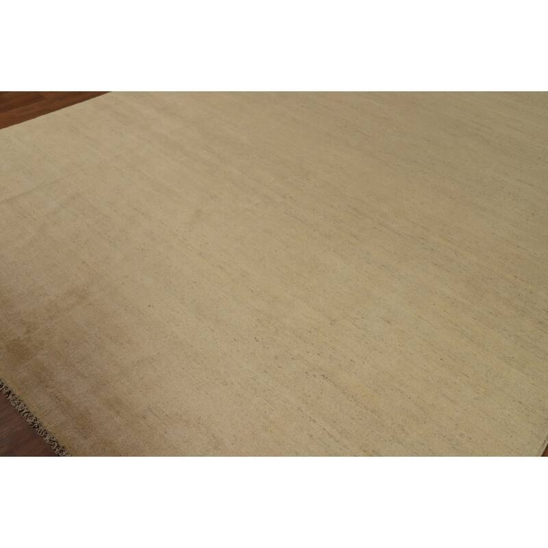 Muted Gold Gabbeh Modern Area Rug Handmade Wool Carpet - 8'0"x 9'7"