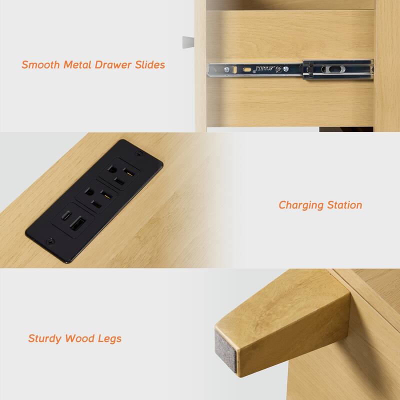 Bedroom 6-Drawer Wood Dresser and Charging Nightstand Set