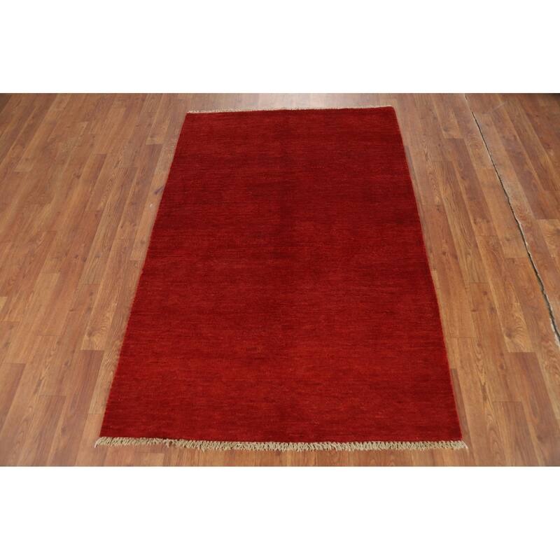 Contemporary Red Gabbeh Oriental Foyer Rug Handmade Wool Carpet - 3'4"x 4'10"