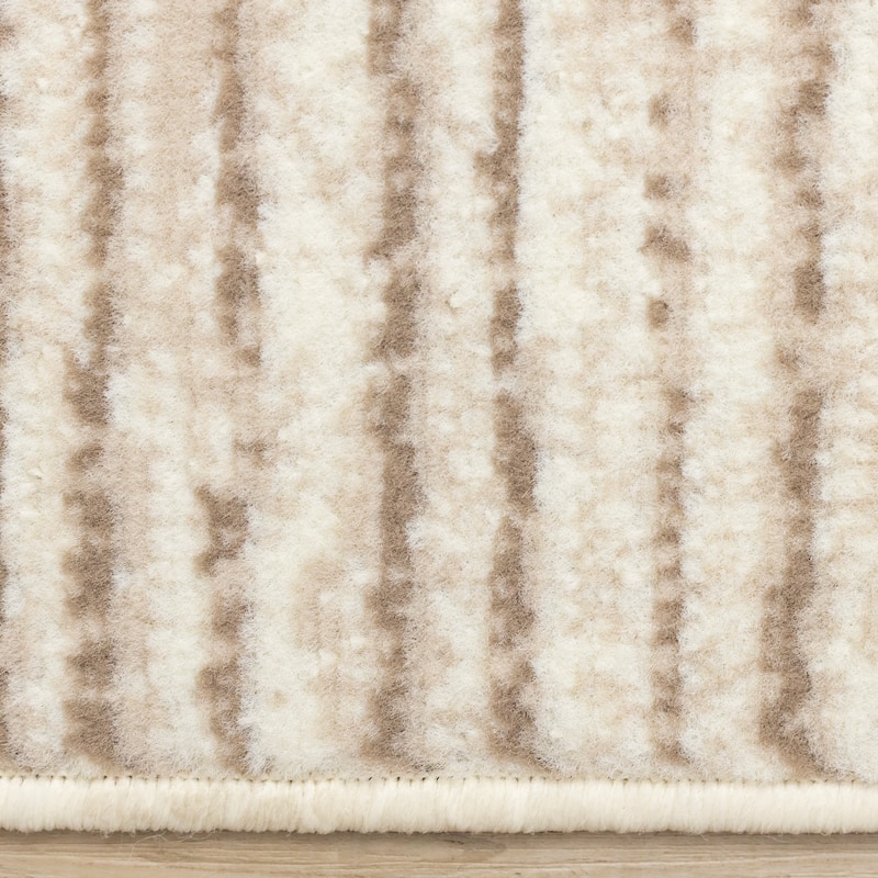 Beige Cream Geometric Stripes High-Traffic Rug