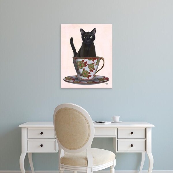 Easy Art Prints Fab Funky's 'Black Cat in Teacup' Premium Canvas Art
