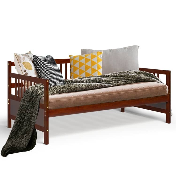 Cherry Pine Wood Twin Daybed Frame with Storage Space and Durable Slat Support