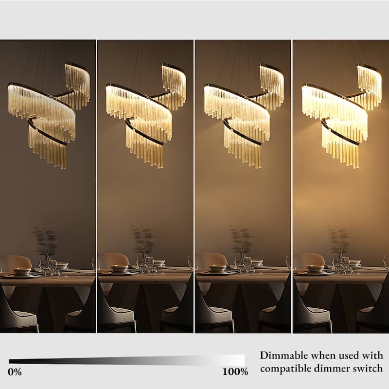 Modern LED 1-Light Luxury Water Curtain Glass Chandelier for Dining Living Room - 31.5" Dia. x 45.5" H