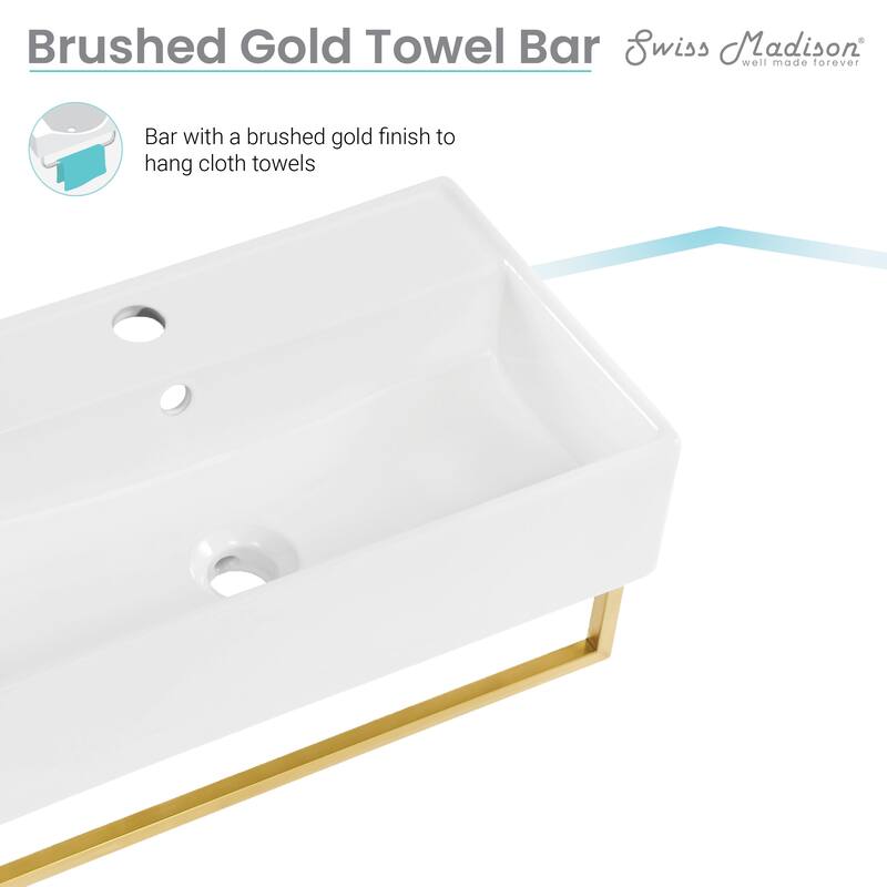 Reims 22" Wall-Mount Bathroom Sink With Brushed Gold Towel Bar - 22.05" x 12.4" 5.3"
