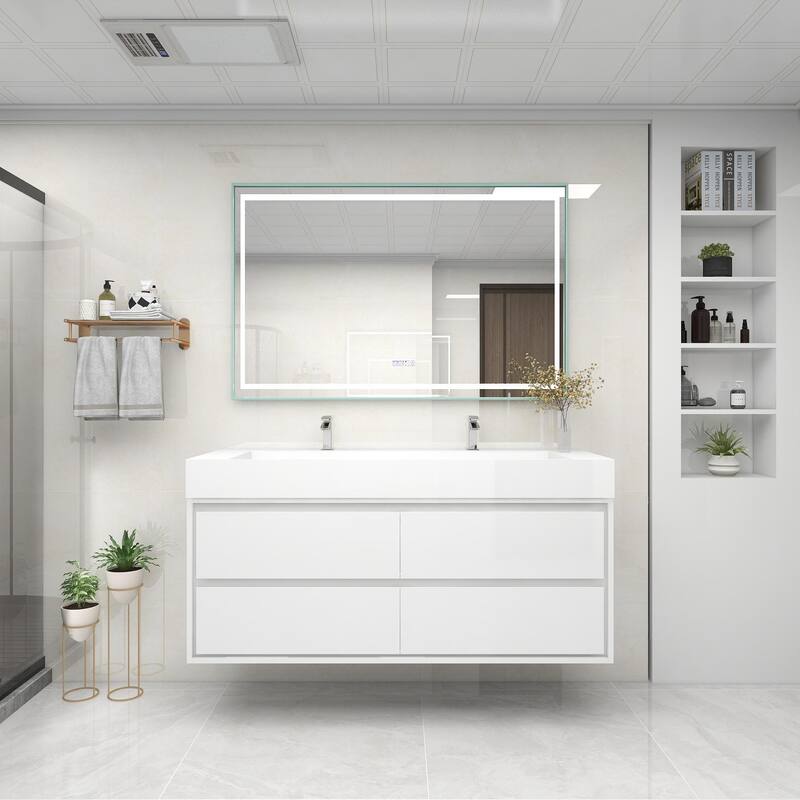 Victoria 60" Wall Mounted Modern Vanity with Double Acrylic Sink
