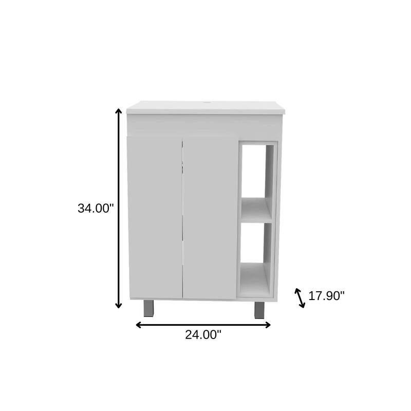 HomeRoots 24" White Wood Freestanding Double Door Bathroom Vanity With Sink - 24.00 in. x 34.00 in. x 17.90 in.