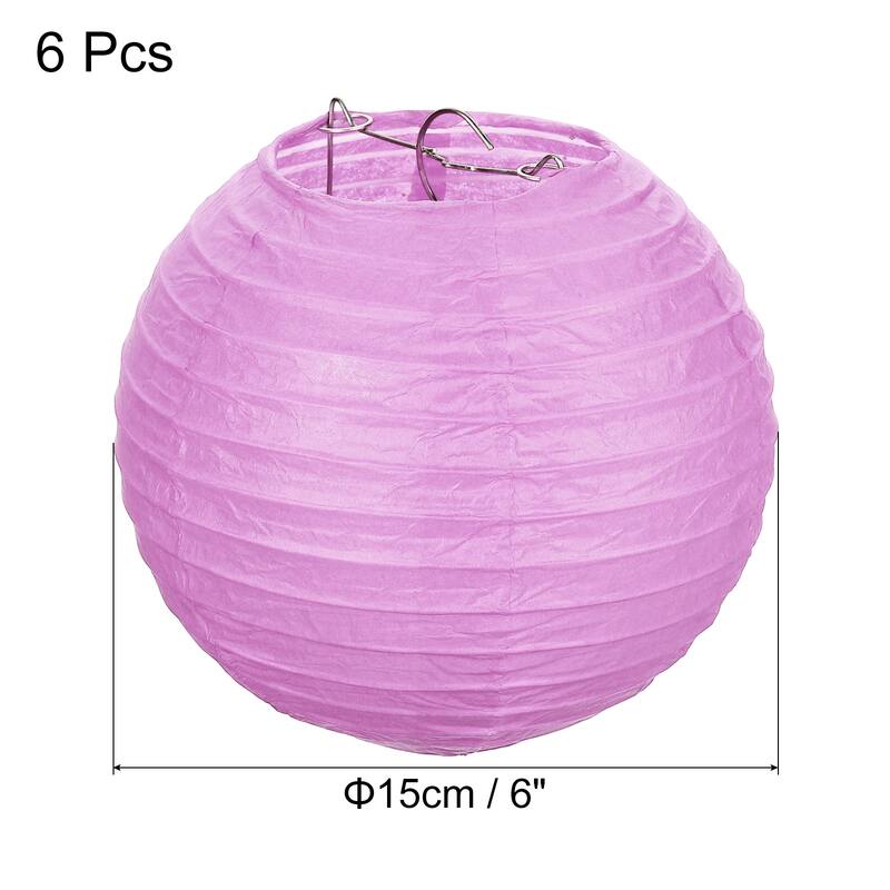6pcs 6 Inch Folding Hanging Paper Lanterns for Wedding Home Party - Pink