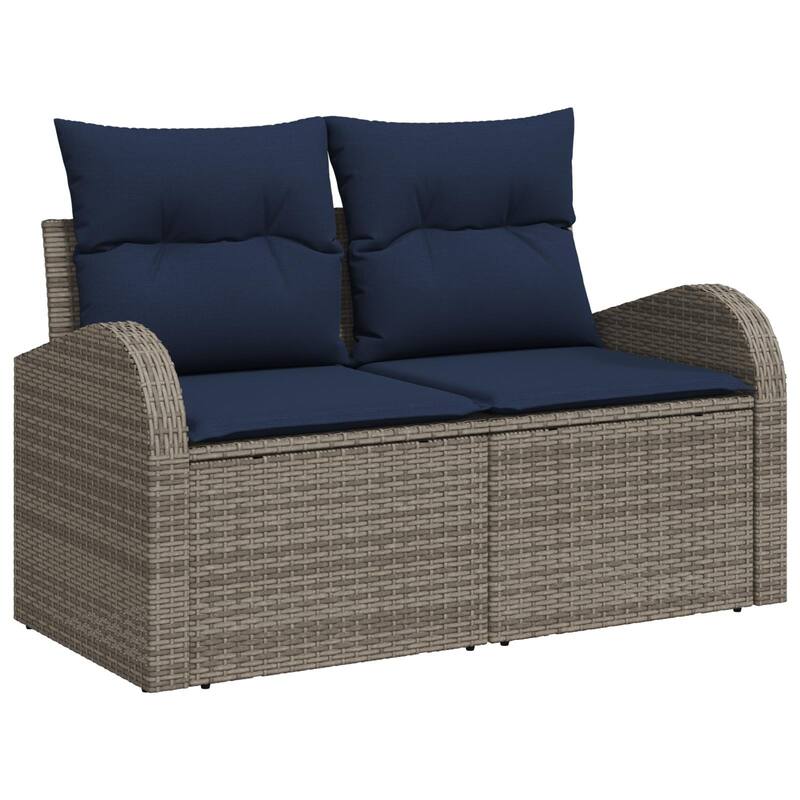 vidaXL 7/8 Garden Sofa Set with Cushions Black/Brown/Grey Poly Rattan - 113.8 x 48.8 x 27.2