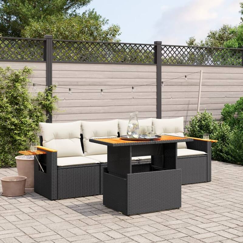 vidaXL Garden Sofa Set Black and Cream White - 21.7 x 39.4 x 28.7