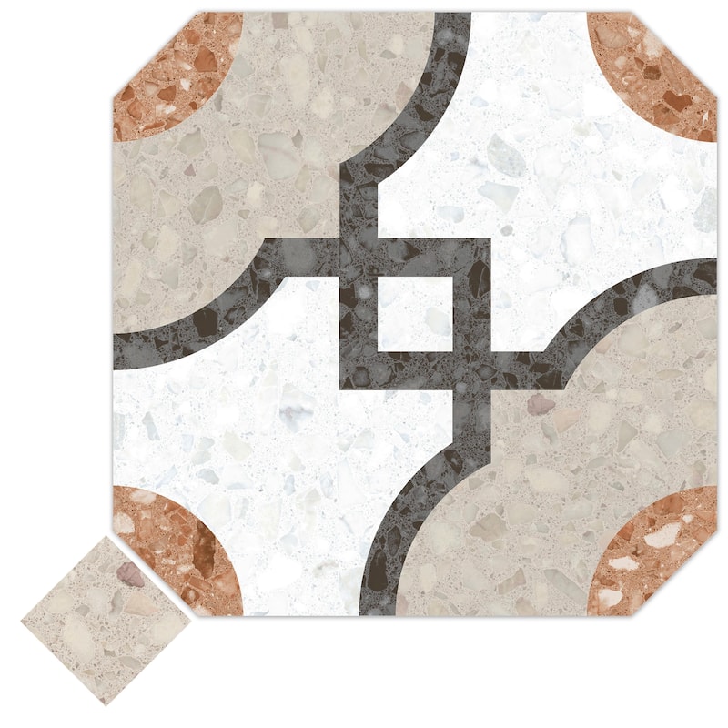 Merola Tile Riviera Octagon Grimaud Multicolor with Taco Beige 7-7/8" x 7-7/8" Porcelain Floor and Wall Tile