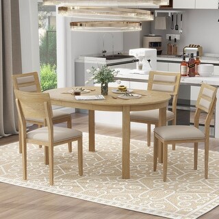 5-Piece Round Dining Table Set for 4，Wood Extendable Kitchen Table Set ...