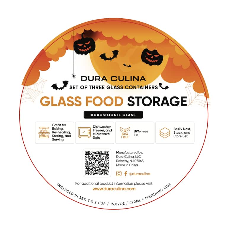Halloween Glass Food Storage Containers with Spooky Design, BPA-Free Lids, Microwave & Dishwasher Safe