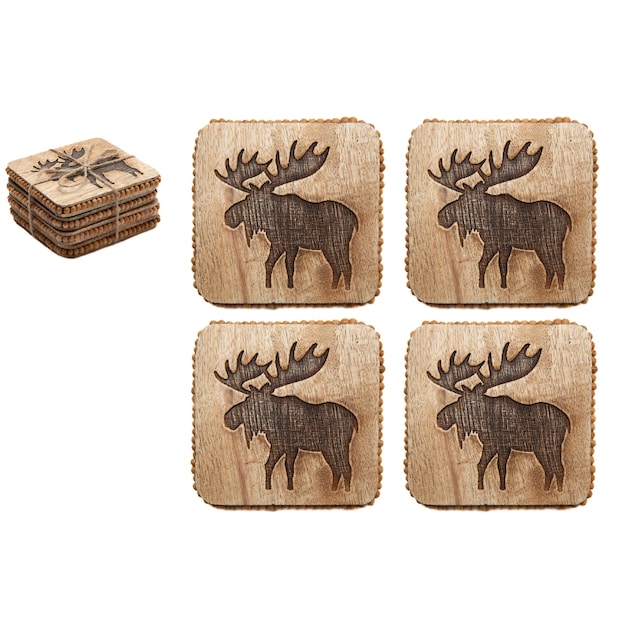 Set Of 4 Beaded Square Moose Etched Coasters - Overstock - 44038968