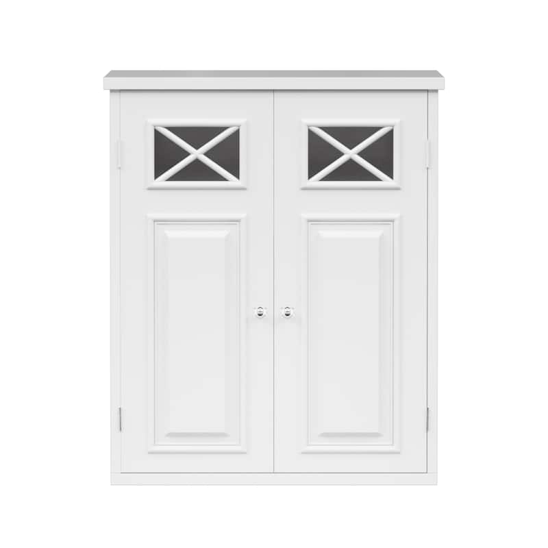 Teamson Home Dawson 2-Door White Bathroom Wall Cabinet, Removable Glass Panel, Adjustable Shelf, Cross Molding Storage