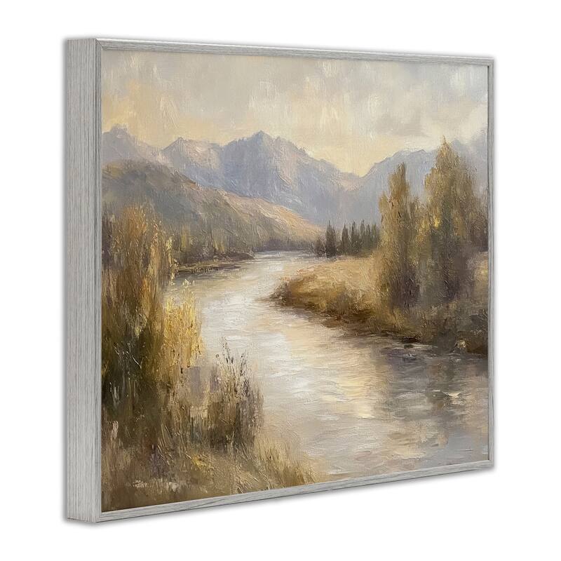 Stupell Flowing River & Distant Mountains Framed Giclee Art Design By Petal Prints Design