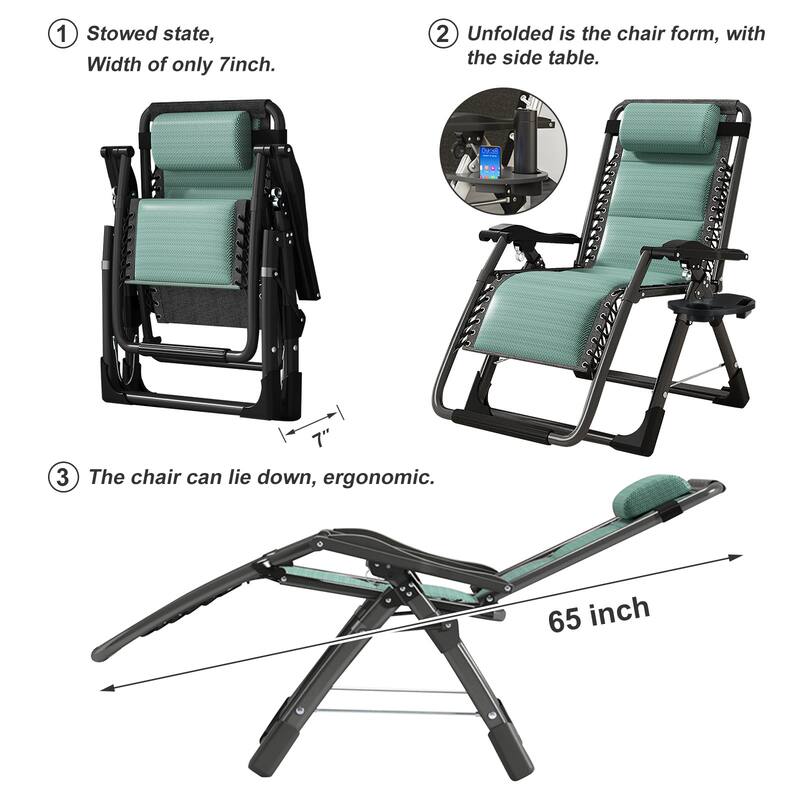 DoCred Zero Gravity Chair Lawn Lounger Chair with Pillow 2pcs