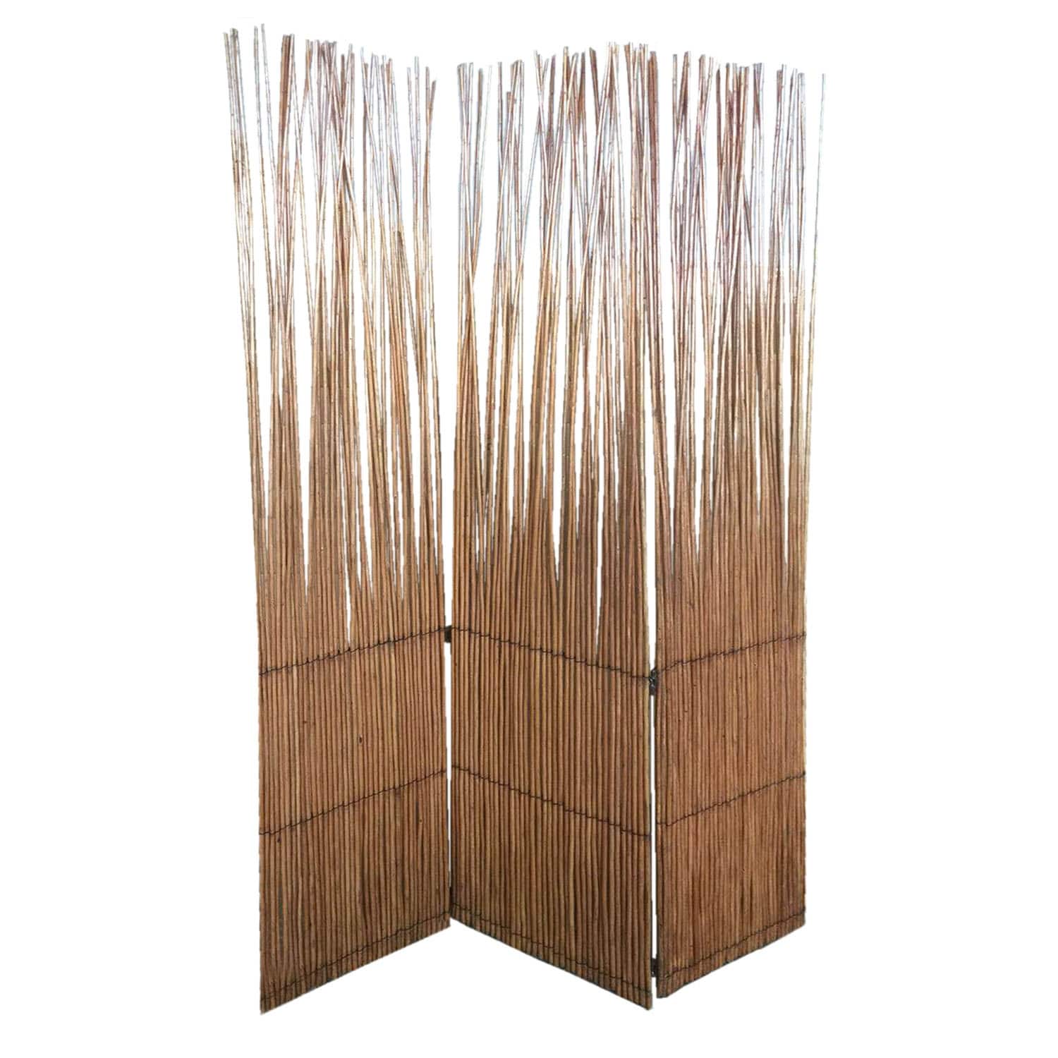 HomeRoots 69" Brown Wood and Metal Folding Three Panel Screen Room Divider - 47' X '69' X '1