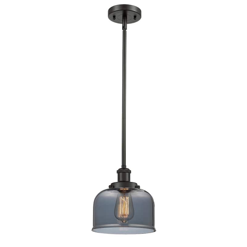Innovations Lighting Large Bell 8" Wide Mini Pendant - Rod Hung - Oil Rubbed Bronze / Plated Smoke