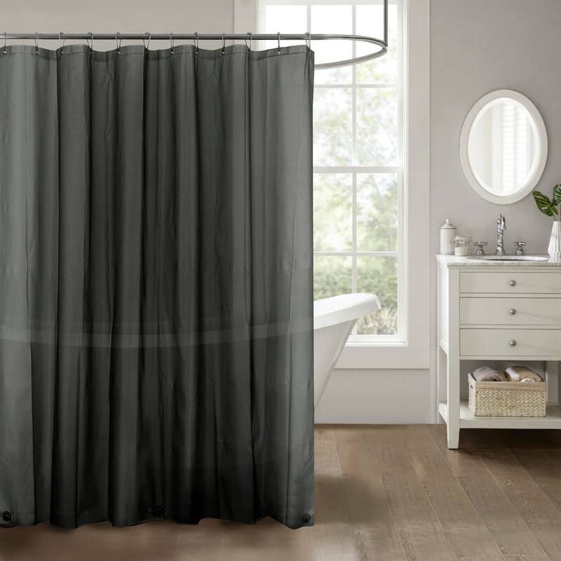 Stripe Embossed Peva Shower Curtain Liner with Magnets - Grey