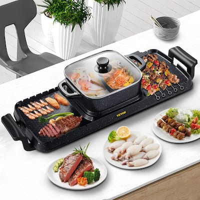VEVOR 2 in 1 Electric Grill and Hot Pot 2400W BBQ Pan Grill and Hot Pot Multifunctional Teppanyaki Grill Pot
