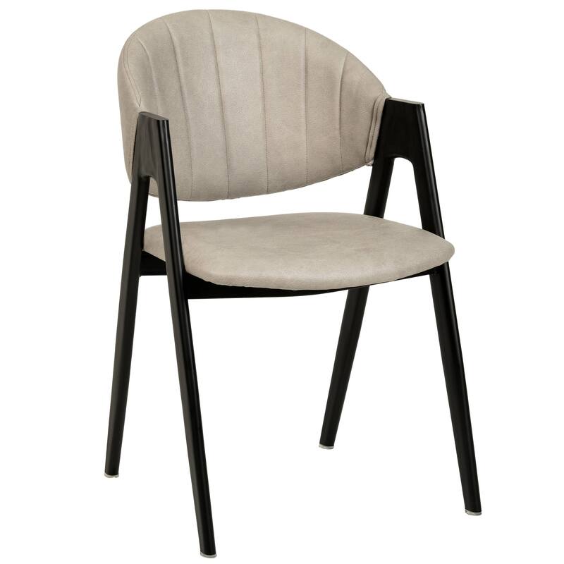 LeisureMod Mid-Century Modern Upholstered Dining Chair in Polyester with Curved Back and Iron Base for Home & Kitchen - Taupe
