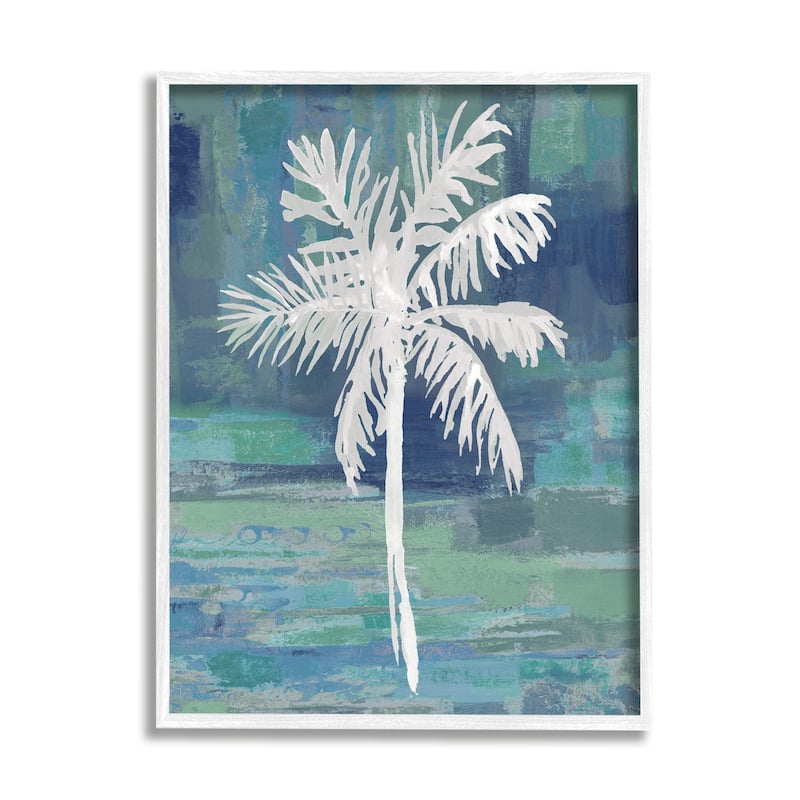 Stupell White Palm Tree Leaves Abstract Green Background Framed Wall Art - Blue - 16 x 20 - White