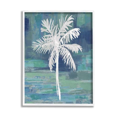 Stupell White Palm Tree Leaves Abstract Green Background Framed Wall Art - Blue