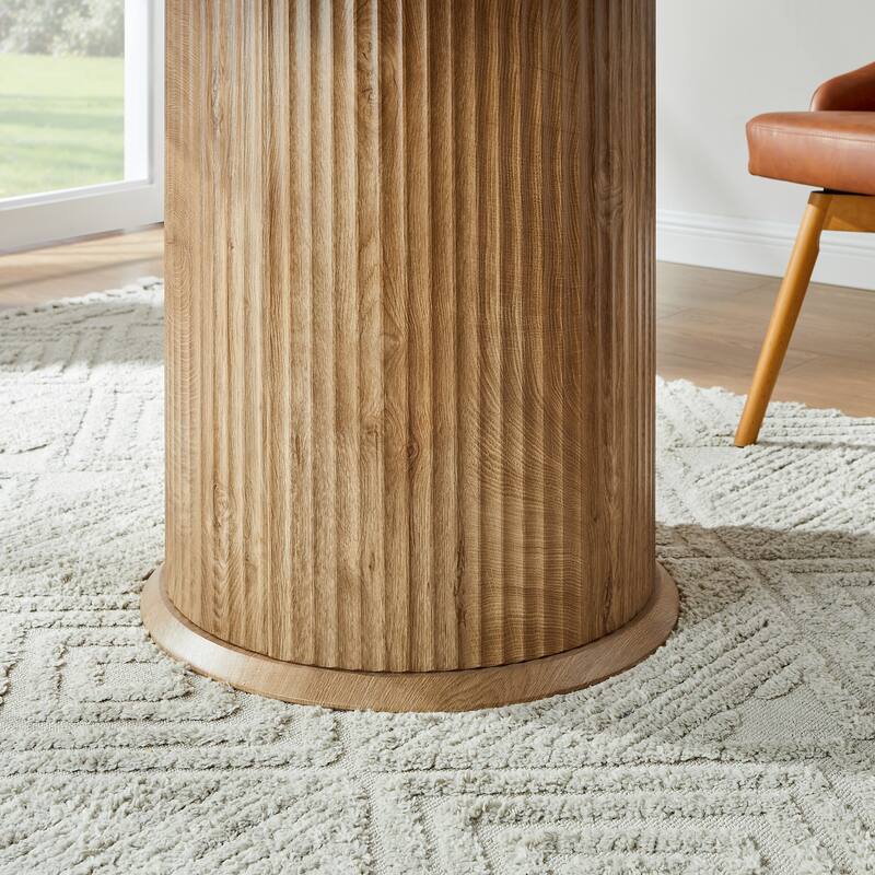 Mid-Century Modern 47" Fluted Round Dining Table with Thickened Edge - N/A