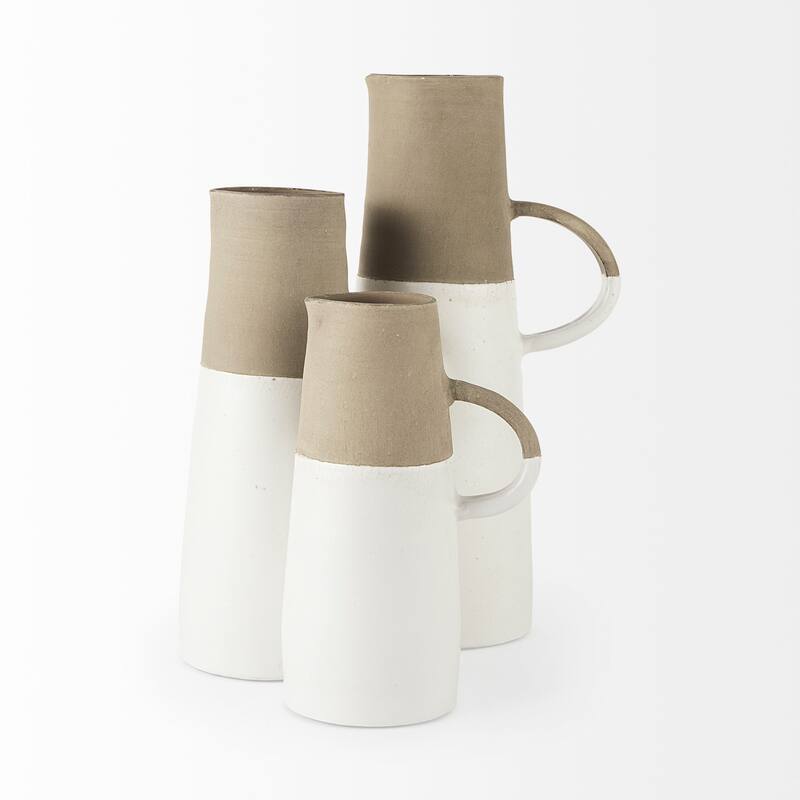 Garand III Large Brown/White Ceramic Jug - 8"W x 6"D x 16.5"H