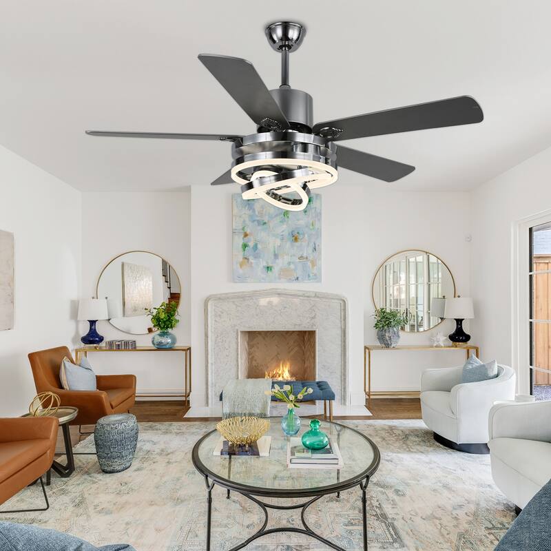 Oaks Aura 52in. DIY Shade Modern Reversible Ceiling Fan with Light, 6-Speed Silent Motor Ceiling Fan with Remote for Large Room